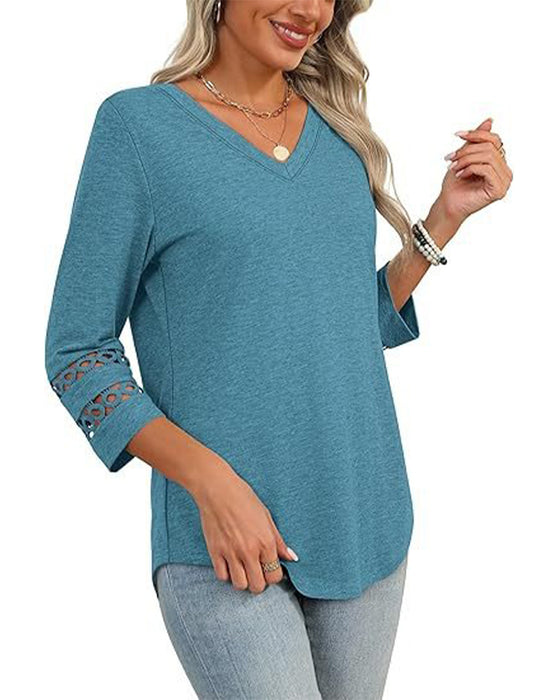 V-Knoop T-Shirt Met Holle Kragen Ontwerp