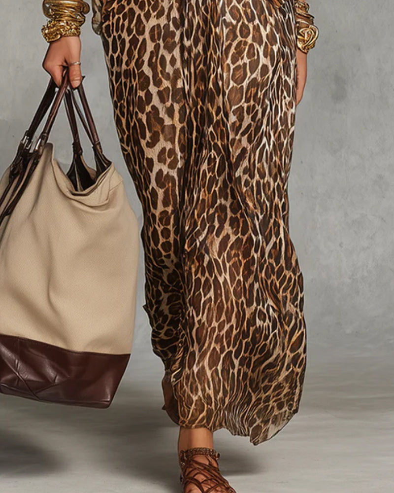 Jurk Trendy Luipaard Vleermuis Mouw