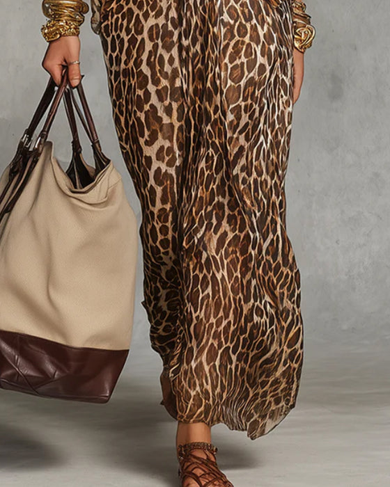 Jurk Trendy Luipaard Vleermuis Mouw