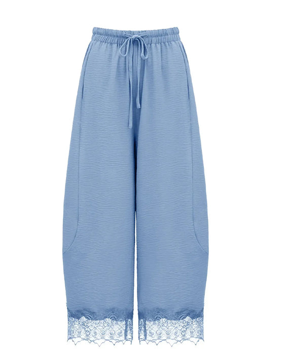 Broek Elastische Taille Kant-Paneel Casual