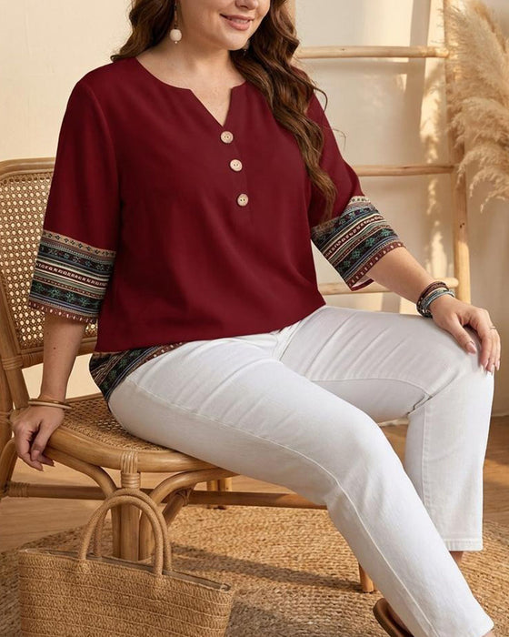 Blouse Etnische Stijl Gestreept Driekwart Mouw