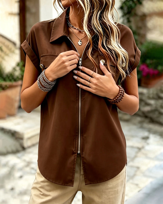 Blouse Rits Reverse Korte Mouw