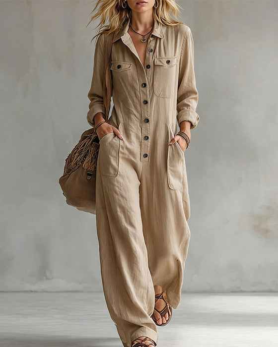 Jumpsuit Effen Kleur Lange Mouwen