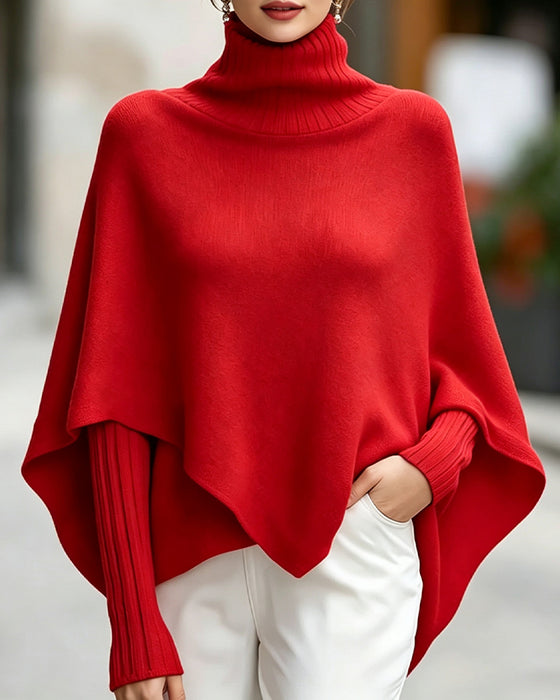 Pullover Hoge Hals Asymmetrisch Poncho Stijl