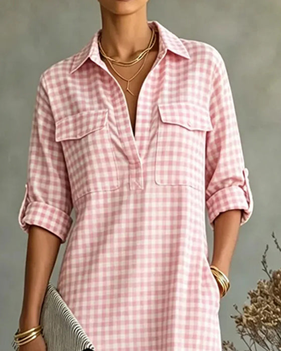 Jurk Ruitjes Kraag Shirt