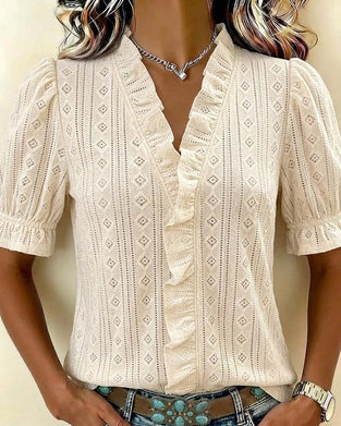T-Shirt V-Hals Driekwart Mouw Kant