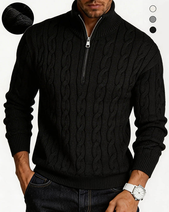 Herenpullover Effen Kleur Vlechtpatroon Rits