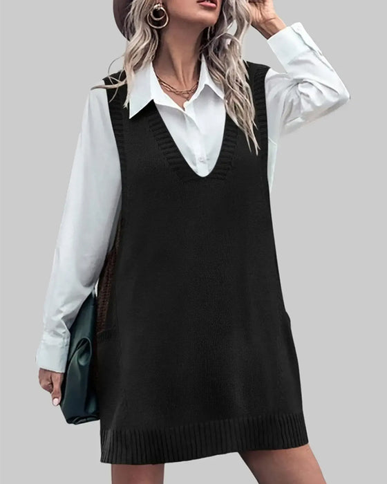 Jurk V-Hals Mouwloos Pullover Trui