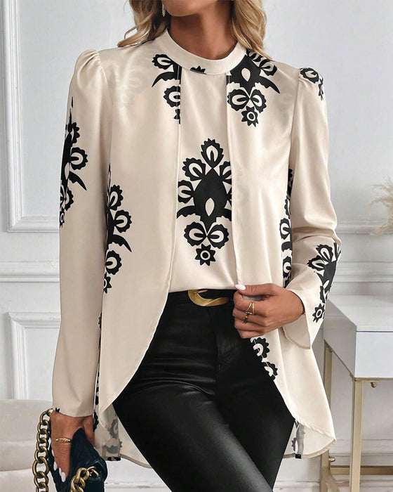 Blouse Pofmouw Onregelmatige Print