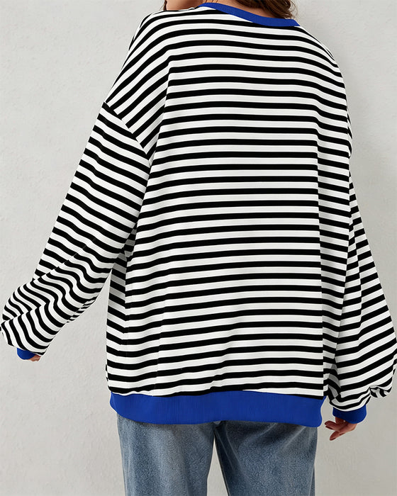 T-Shirt Gestreept Rond Hals Kleurenblok
