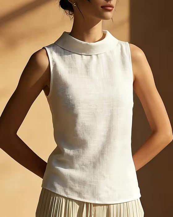 Blouse Met Kraag Mouwloos Effen