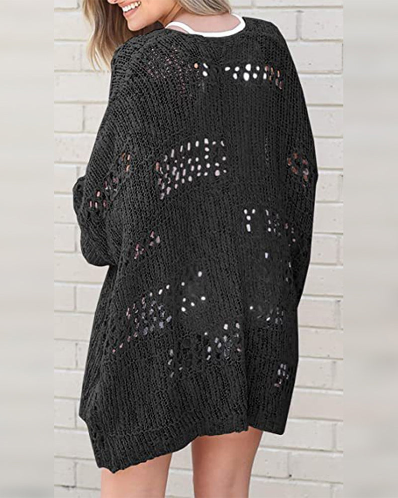 Cardigan Casual Langmouw Uitgesneden Trui
