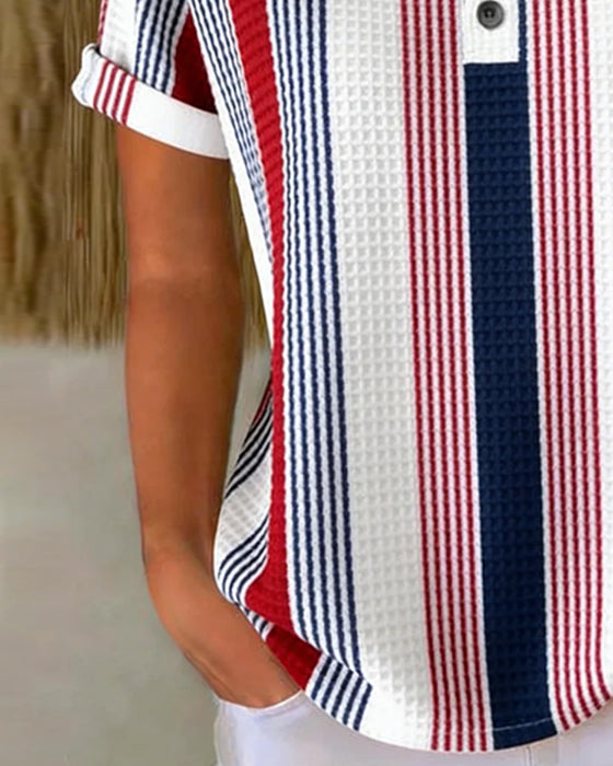 T-Shirt Rood Wit Blauw Verticale Streep
