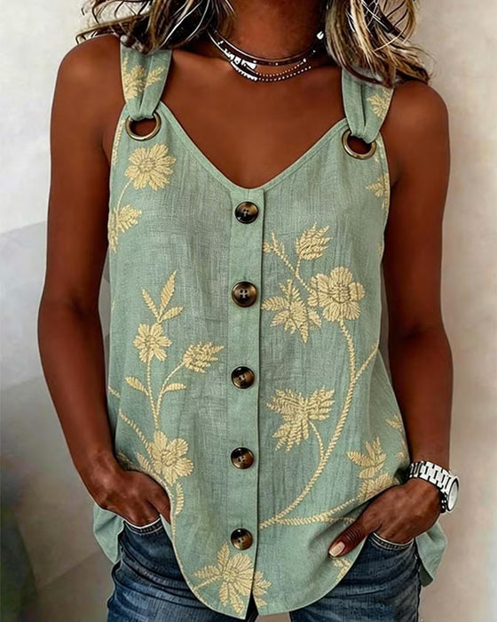 Tank Top Bloemen Camisole Metalen Ring