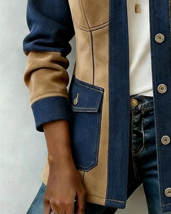 Jas Met Capuchon Rits Zak Denim Paneel