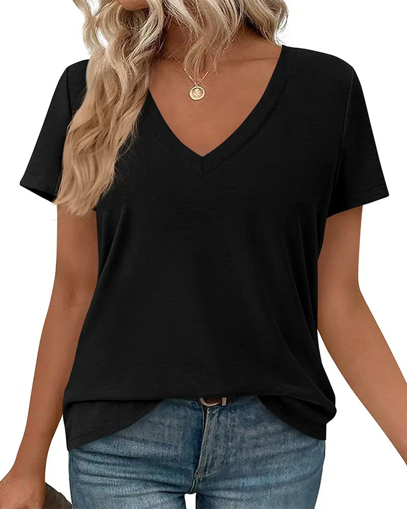 T-Shirt Pullover V-Hals Effen
