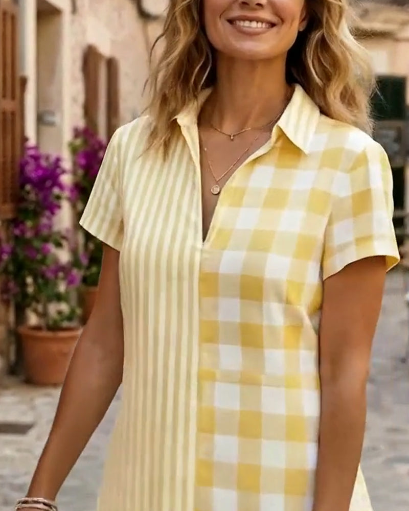 Jurk Ruit En Streep Patchwork Overhemd