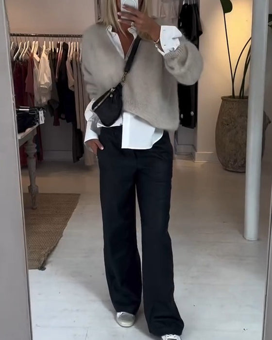 Broek Gedrapeerd Wijd Been Casual Leder