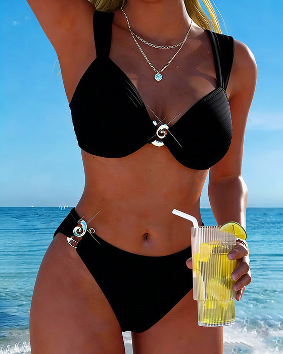 Bikini Verticaal Patroon Metalen Gesp Gespleten
