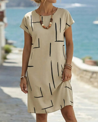 Jurk Abstracte Lijn Katoen En Linnen