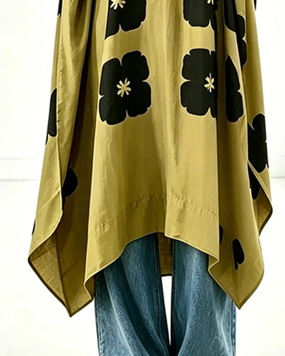 Jurk Print V-Hals Vleermuismouw Loose Fit
