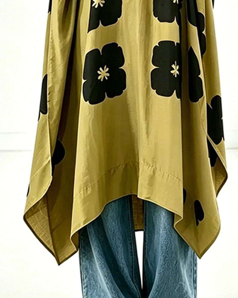 Jurk Print V-Hals Vleermuismouw Loose Fit
