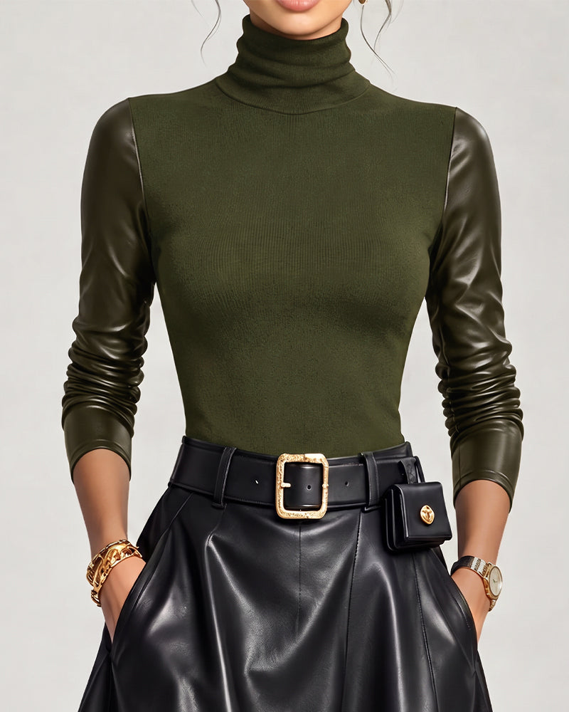 Top Turtleneck Patchwork Effen