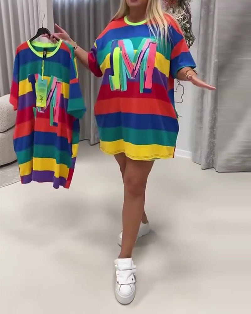 Jurk Regenboog Gestreept Letter