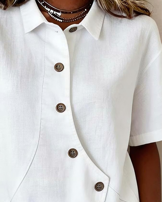 Overhemd Asymmetrisch Katoen-linnen Knoopsluiting Button-Down