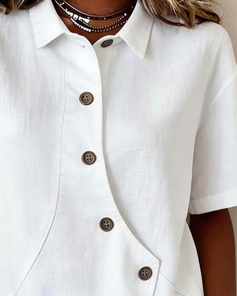 Overhemd Asymmetrisch Katoen-linnen Knoopsluiting Button-Down