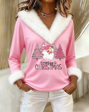 Top Met Grote Bontkraag En Print