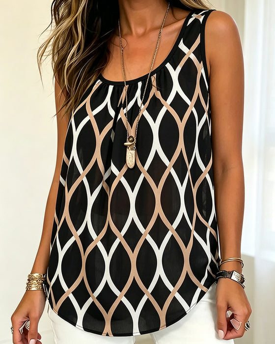 Tank Top U-Hals Mouwloos Lijn Los