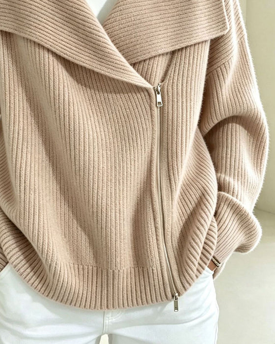 Cardigan Grote Revers Diagonale Rits