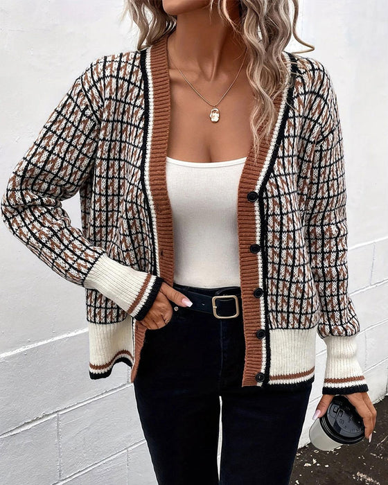Cardigan Vintage Ruit Knoopsluiting