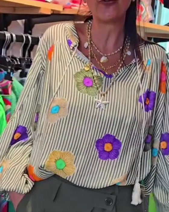 Blouses Streep Bloemen Stropdas