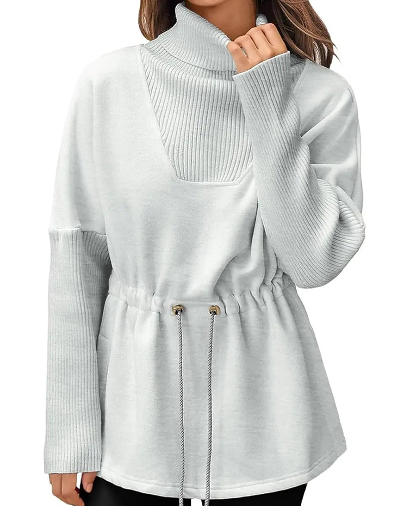 Sweatshirt Hoge Kraag Lange Mouw Taille Trekkoord