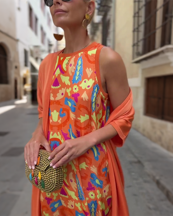Set Mouwloze Lange Jurk Met Lange Vest