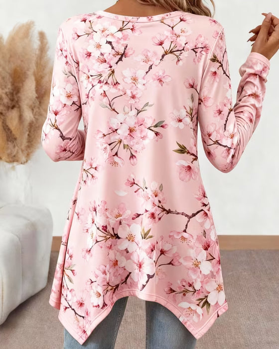 Blouse Rondhals Bloemen Lange Mouw