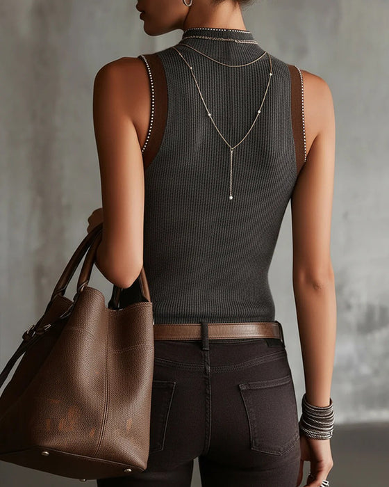 Tanktop Halve Turtleneck Mouwloos Gebreid