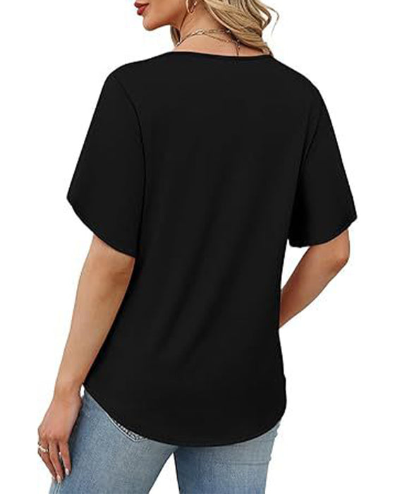 T-Shirt V-Hals Kleine Split Korte Mouw Effen