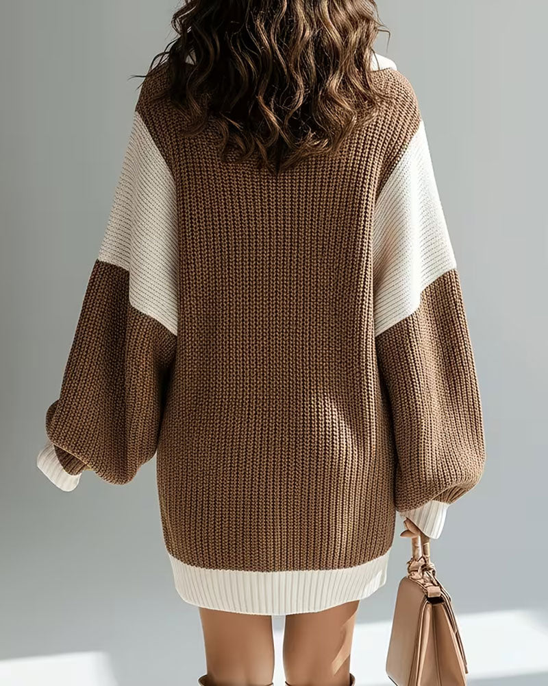 Trui Jurk Revers Rits Contrast