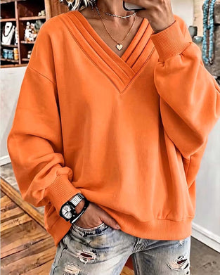 Sweatshirt Dubbele Laag V-Hals Drop Schouder Los
