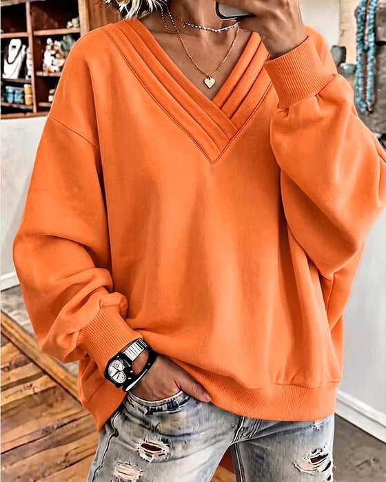 Sweatshirt Dubbele Laag V-Hals Drop Schouder Los