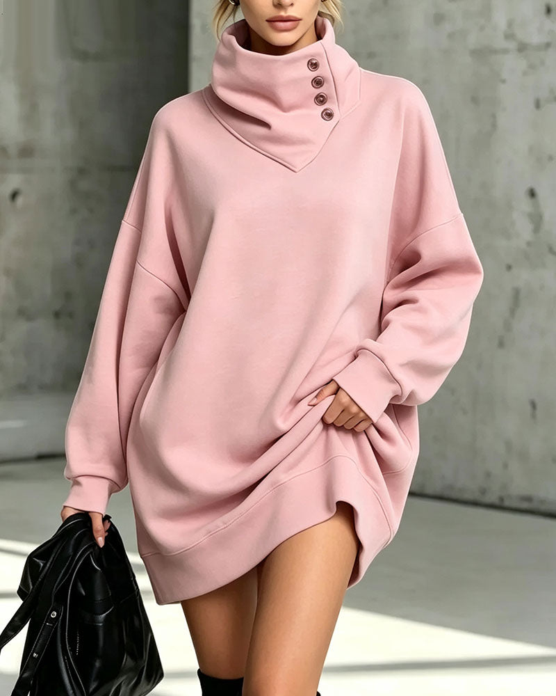 Jurk Turtleneck Diagonale Knoop Loose Fit