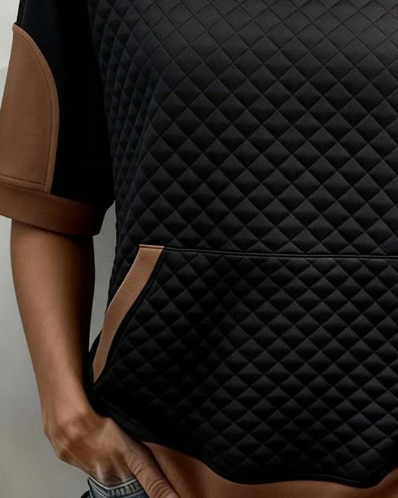 Blouse Ronde Hals Patchwork Diamant Patroon
