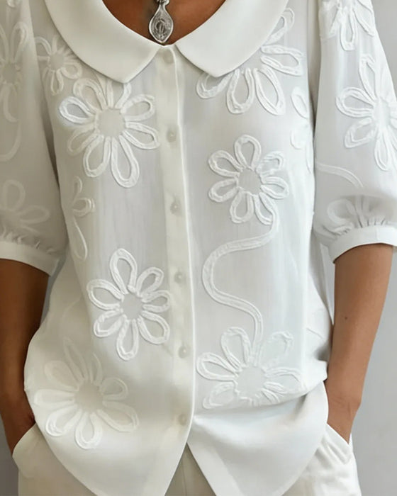 Blouse Bloemenprint Korte Mouw
