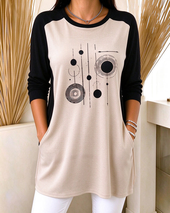 Top Kleurblok Print Casual