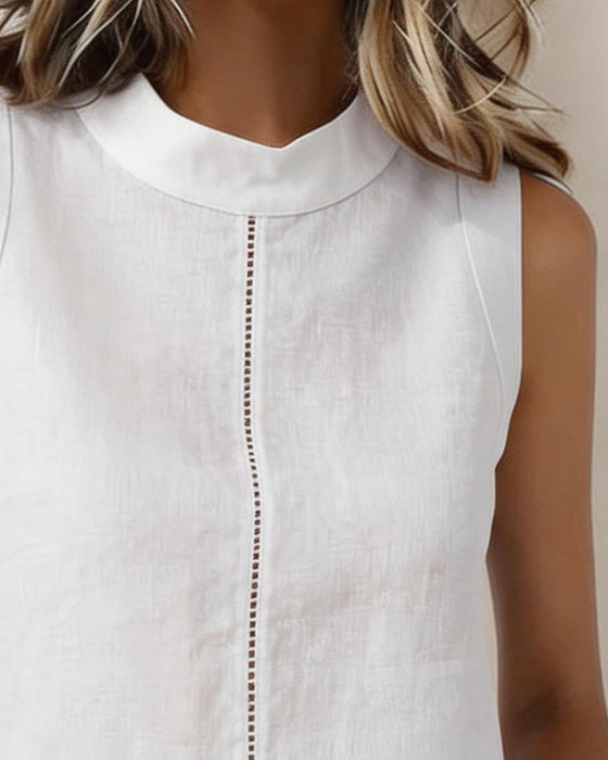 Tank Tops Mouwloos Uitsparing Effen