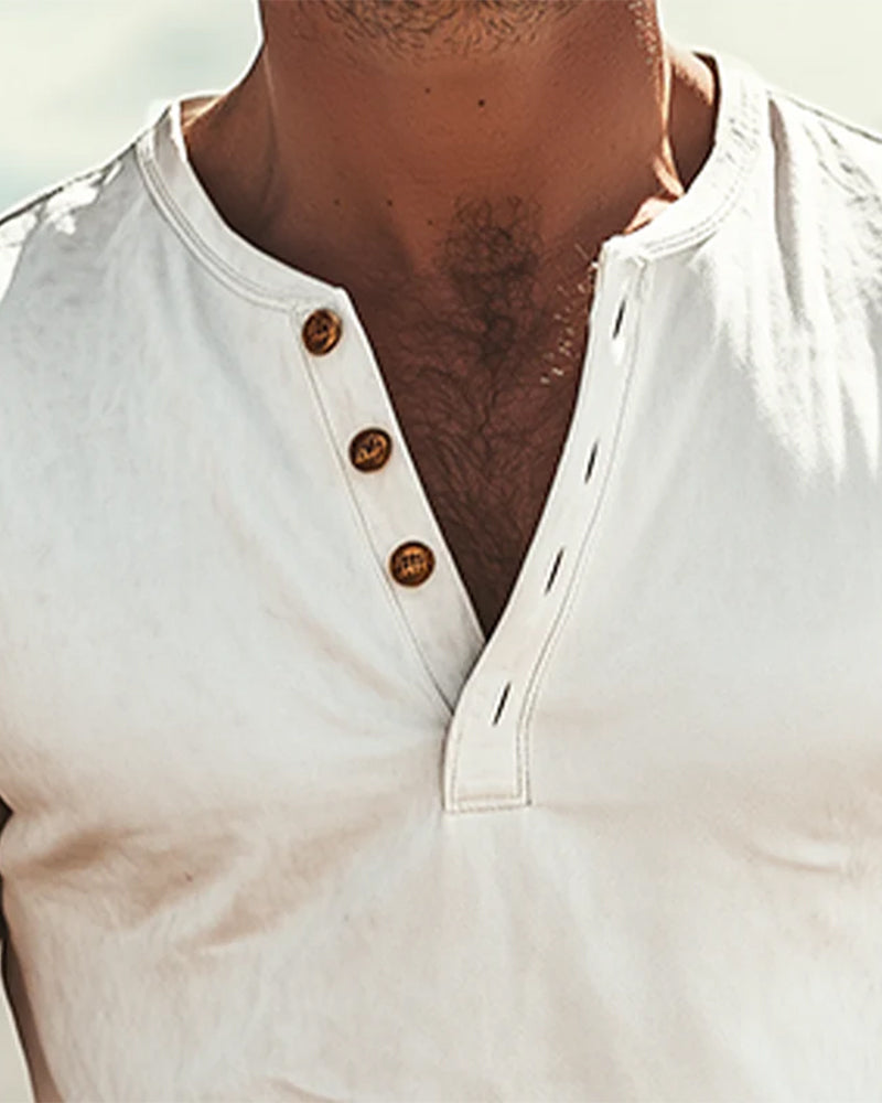 Heren T-Shirt Knoopsluiting Korte Mouw