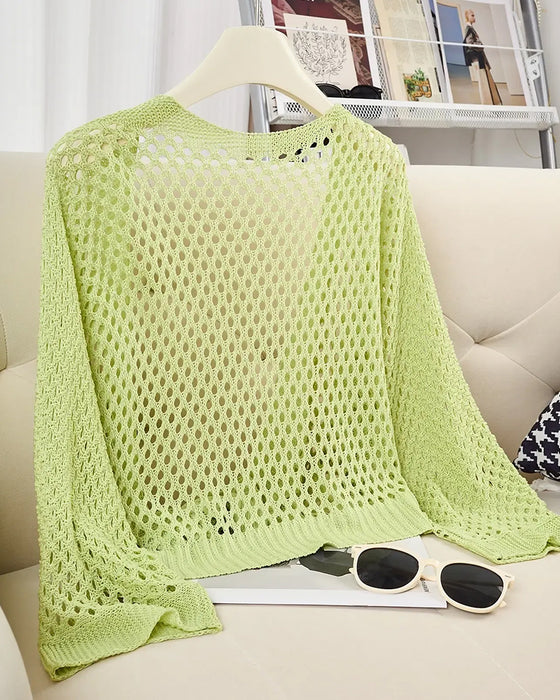 Cardigan Met Strikband Zoom Gaatjespatroon